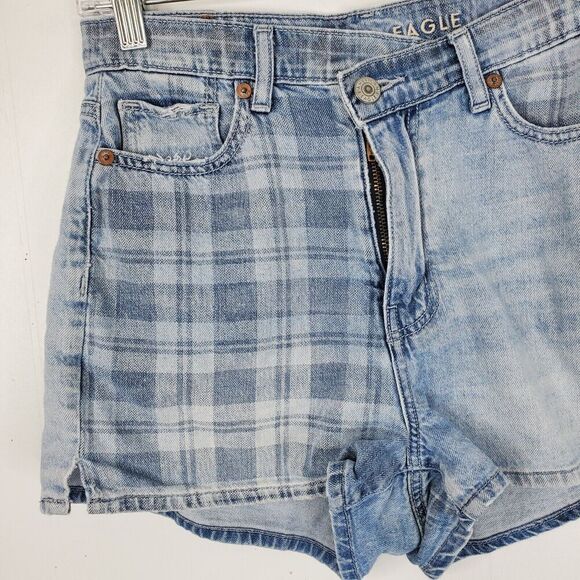 American Eagle Highest Rise Mom Shorts Crossover Plaid Mixed Media Womens 0 - Picture 2 of 11
